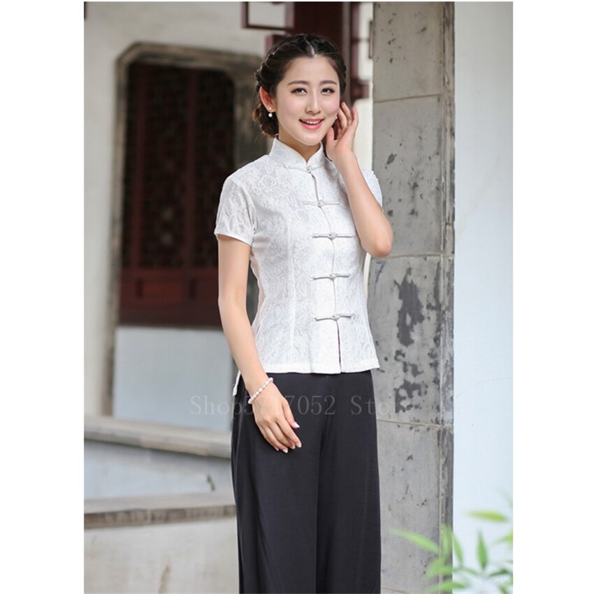 Chinese Qipao Top Traditional Clothing for Women Cheongsam Dress Vintage Print National Oriental Clothes Blouse Party: Color3 / L