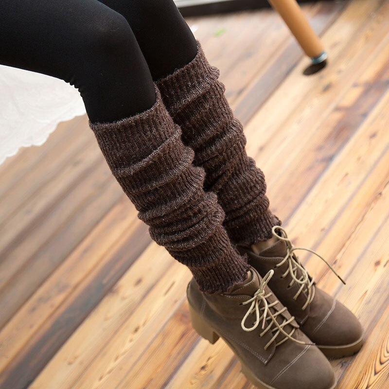 Studenten beenwarmers lange sokken dames pure kleur laars manchetten kousen meisjes winter wollen gebreide sokken dames