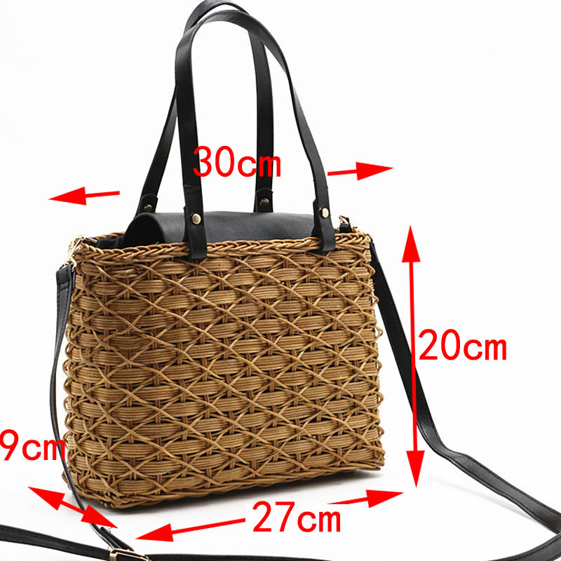 sac en paille de chameau noir sac à bandoulière en rotin naturel sacs à main de plage tissage sac à bandoulière fait main
