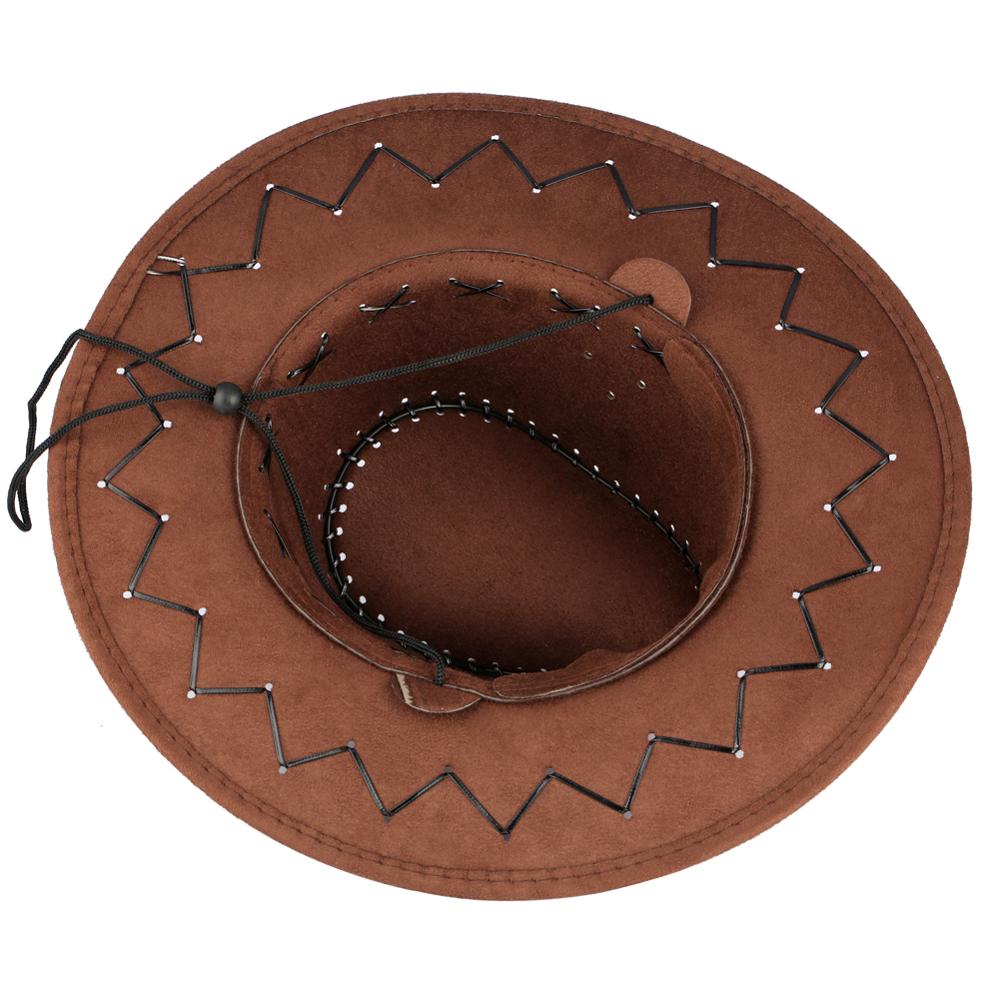 Chapéu de vaqueiro de couro masculino jazz sol tampões de topo plano ao ar livre ocidental grande brimmed preto chapéus para mulher inglaterra estilo