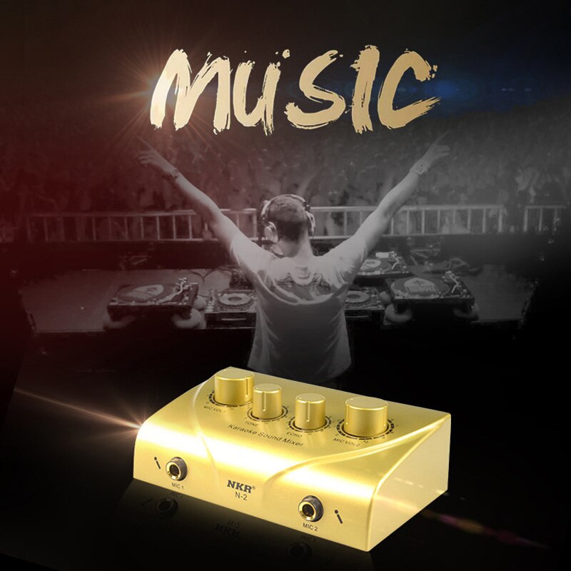 Tragbarer audiomixer mit zwei mikrofoneingängen für verstärker und mikrofone – ideal für karaoke und mehr.