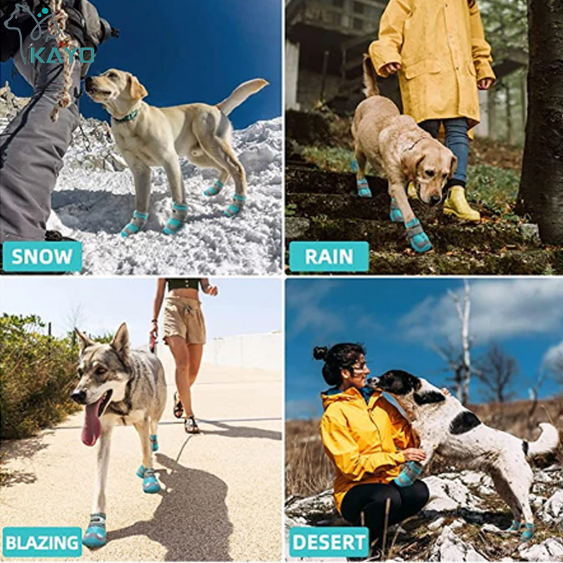 4 pièces/ensemble chaussures pour chien de compagnie bottes imperméables réfléchissantes pour chien neige pluie chaussons pour animaux de compagnie chaussettes antidérapantes chaussures pour chien de taille moyenne et grande