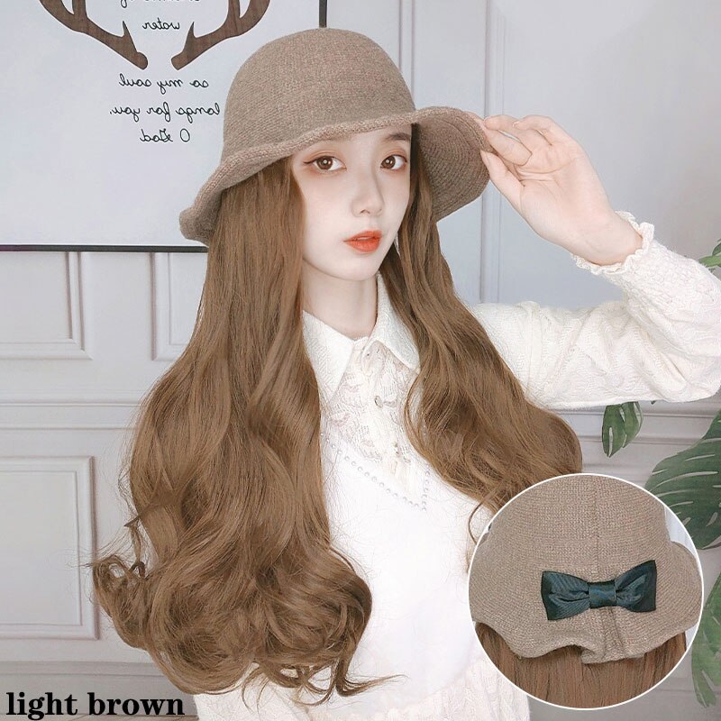 Czapka z peruką jeden kapelusz rybaka długi kędzior duża fala długie proste włosy naturalny czarny brązowy czarny głęboki brąz jasnobrązowy: czarny