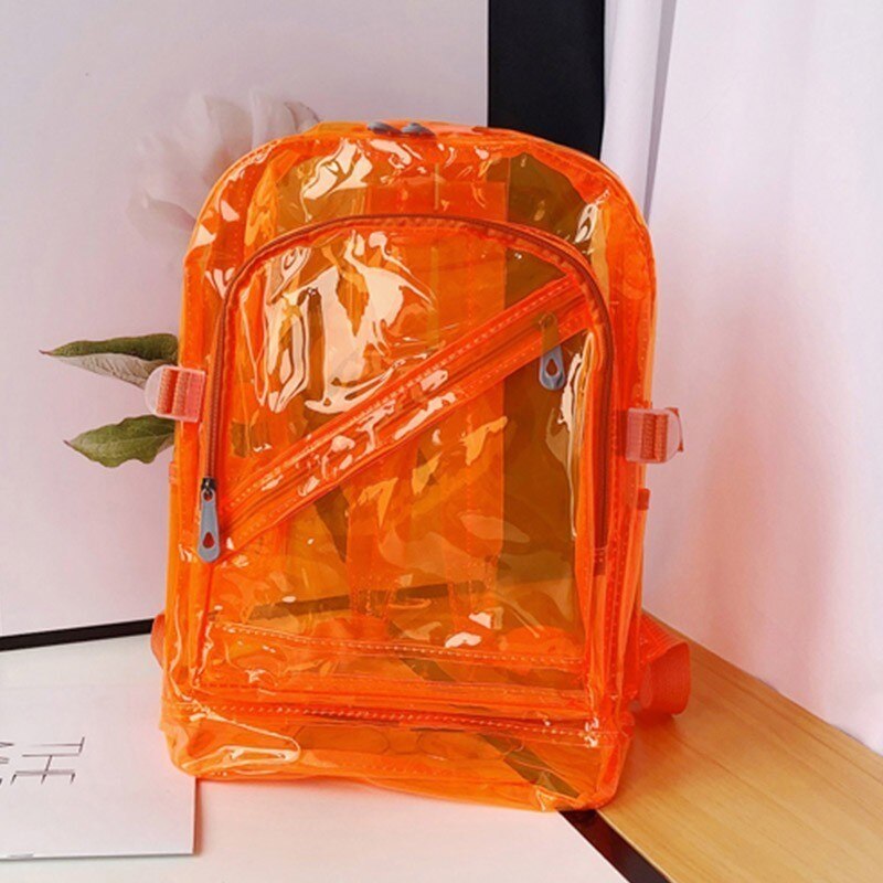 TTOU sac à dos étanche Transparent en plastique Transparent pour les adolescentes PVC sacs d'école épaules sac bonbons couleur fermeture éclair sac à dos: Orange