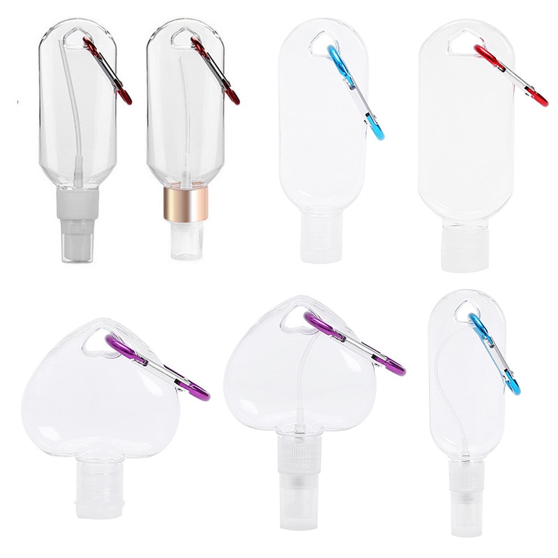 50ml Empty Hand Sanitizer Travel Hook Keychain Carriers Flip Cap Reusable Portable Empty Bottles hook bottle PETG