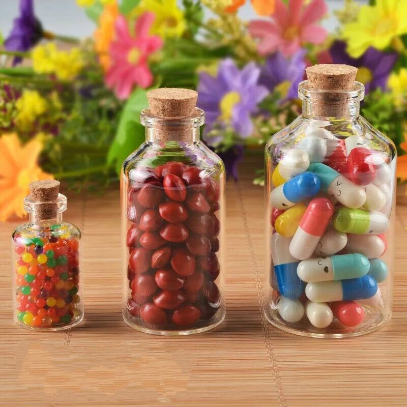 3 st 12/15/20/23/25/30/35/50/60/80/110ml glasflaskor med kork hantverk flaskor burkar bröllop tomma burkar behållare flaskor