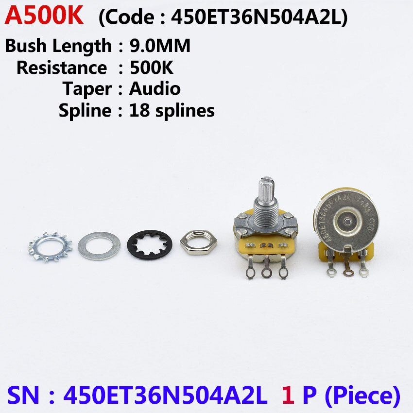 1 Piece Original Genuine 250K/500K CTS Potentiometer(POT) For Electric Guitar (Bass): 450ET36N504A2L 1 PC