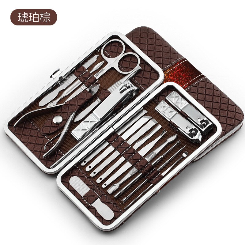 21 | 18 styks negleklippere i rustfrit stål negleklippere negleklippere negleklippere manicure pedicure: 18 stykker i brun