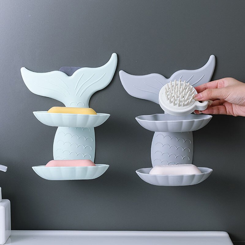 Syrenka kształt podwójna warstwa mydelniczka mydelniczka bez śladu samoprzylepne mydelniczka mydelniczka ścienna akcesoria łazienkowe