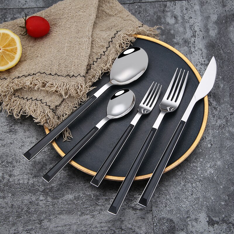 5 Stks/set Rvs Servies Set Keuken Bestek Geïmiteerd Houten Handvat Messen Vorken Lepel Set Houten Handvat Westerse