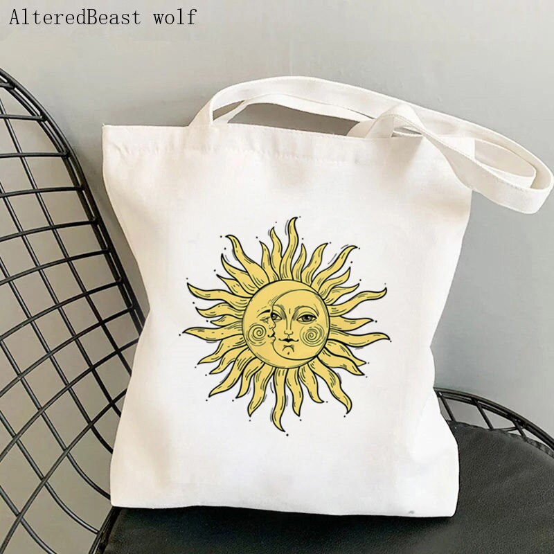 Frauen Käufer tasche mond sonne Tarot Gedruckt Kawaii Tasche Harajuku Einkaufen Leinwand Käufer Tasche mädchen handtasche Tote Schulter Dame Tasche: b2658