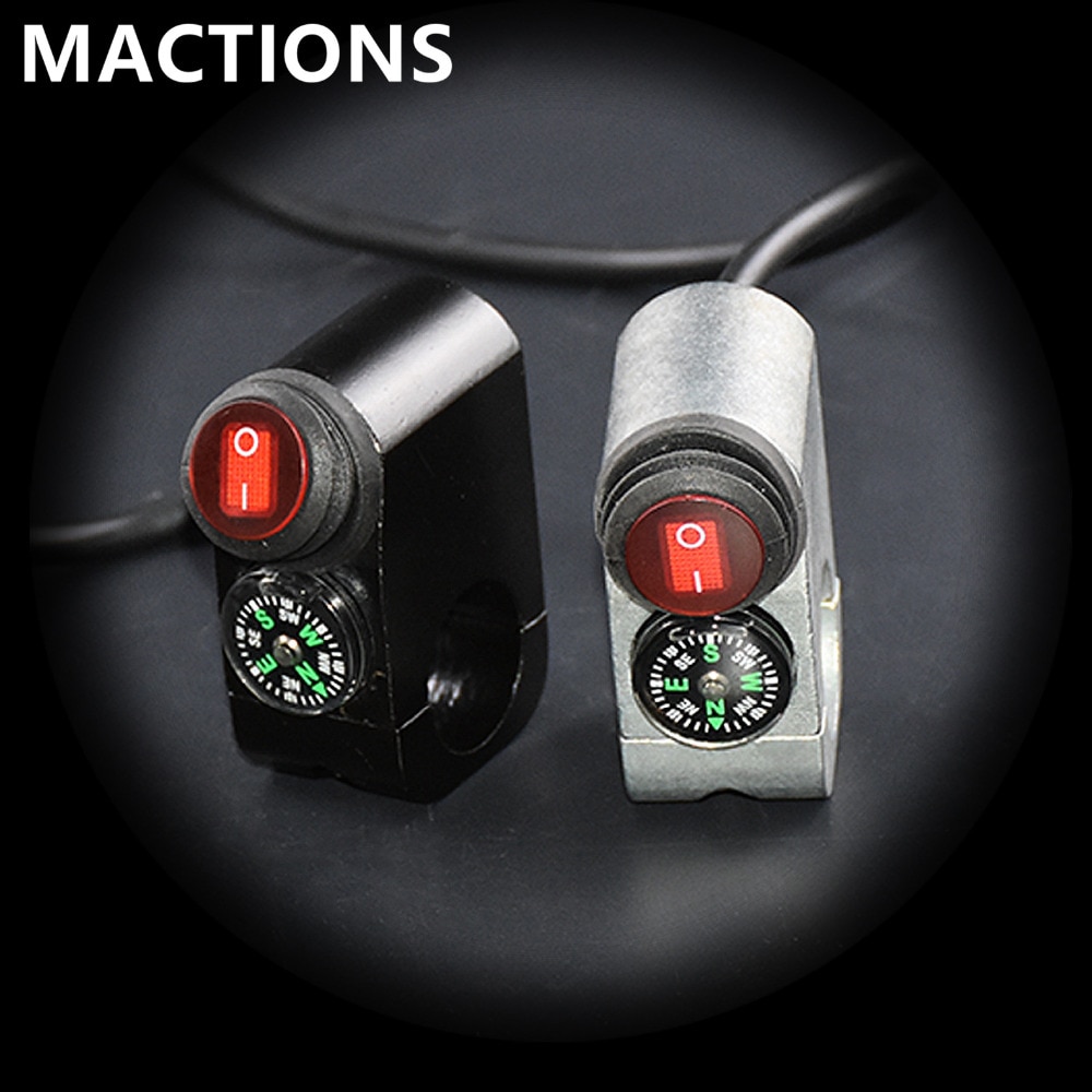 22mm 12V Waterproof Motorcycle Handlebar Turn Signal Light ON-OFF Button Switch Motors Ignition With Compass