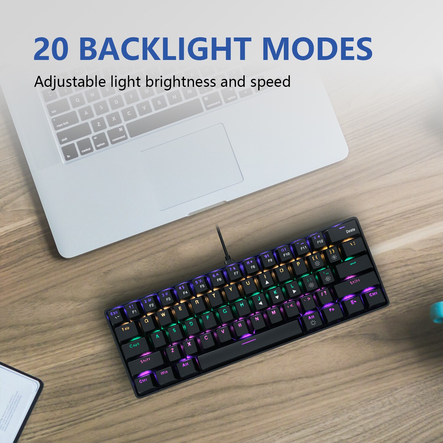 RedThunder 60% Mechanical Gaming Keyboard,Blue Switch,61 Keys Wired Keyboard, Rainbow RGB Backlight for PC Mac Gamer（Black）