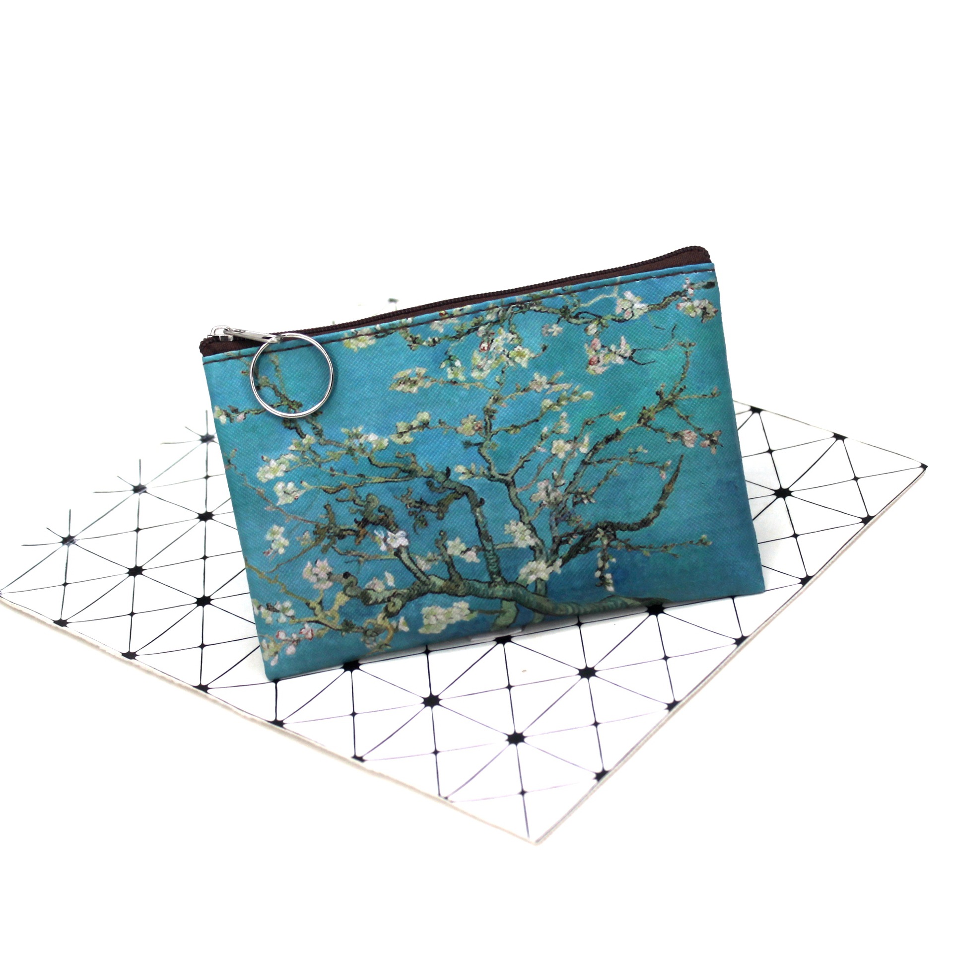 Vintage Olieverfschilderij Canvas Cosmetische Tas Van Gogh Art Zonnebloem Ster Maan Nacht Make-Up Tas Reismunt Portemonnee Portemonnee: Blauw