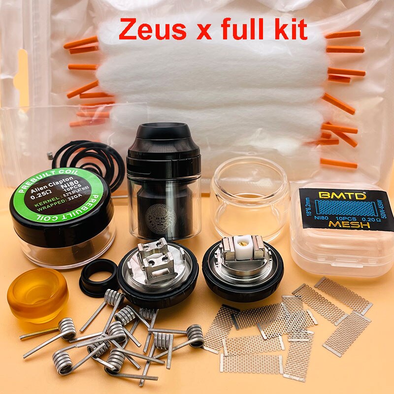 DSXvape zeus x rta zeus x mesh rta atomizer 3.5ml/4.5ml 25mm Ni80 dual coil with mesh deck rebuildable tank vape vaporizer: Black Full kit