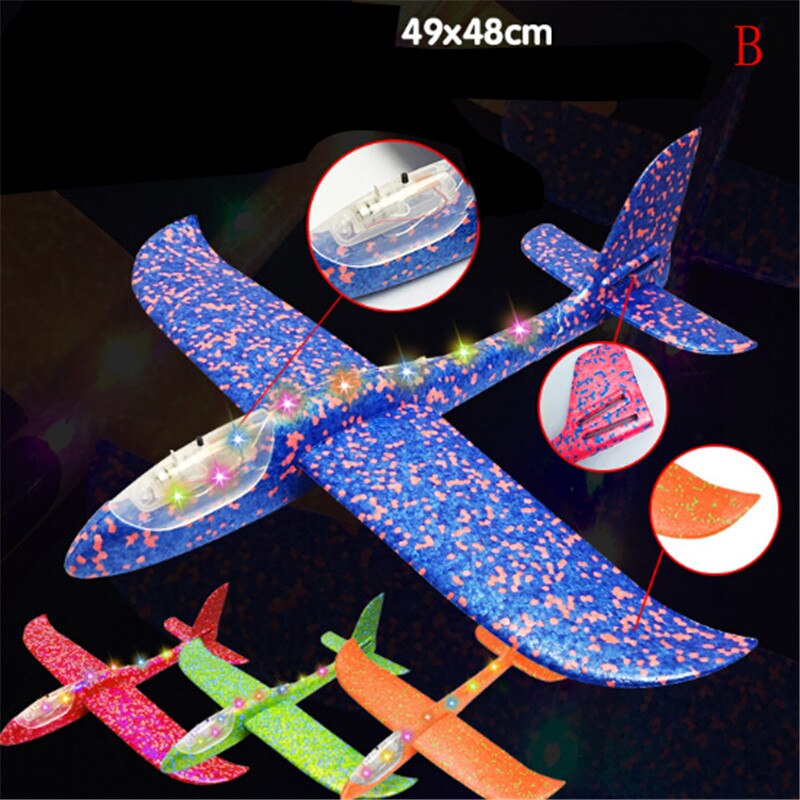 1 Uds. Pequeños y de goma, modelo de avión de lanzamiento manual, Avión de juguete de inercia Led, Avión de vuelo ligero, lanzamiento, planeador: B