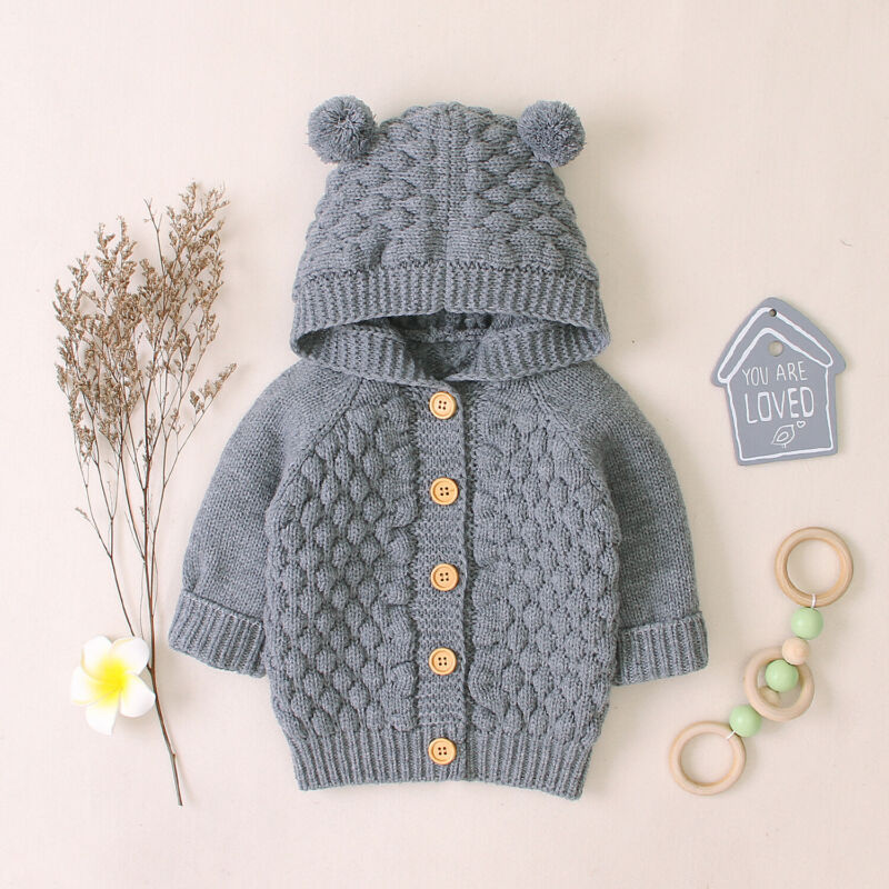 Kind Baby Jongen Meisje Jas Trui Hooded Gebreide Warme Jas Tops Peuter Bovenkleding 0-24M