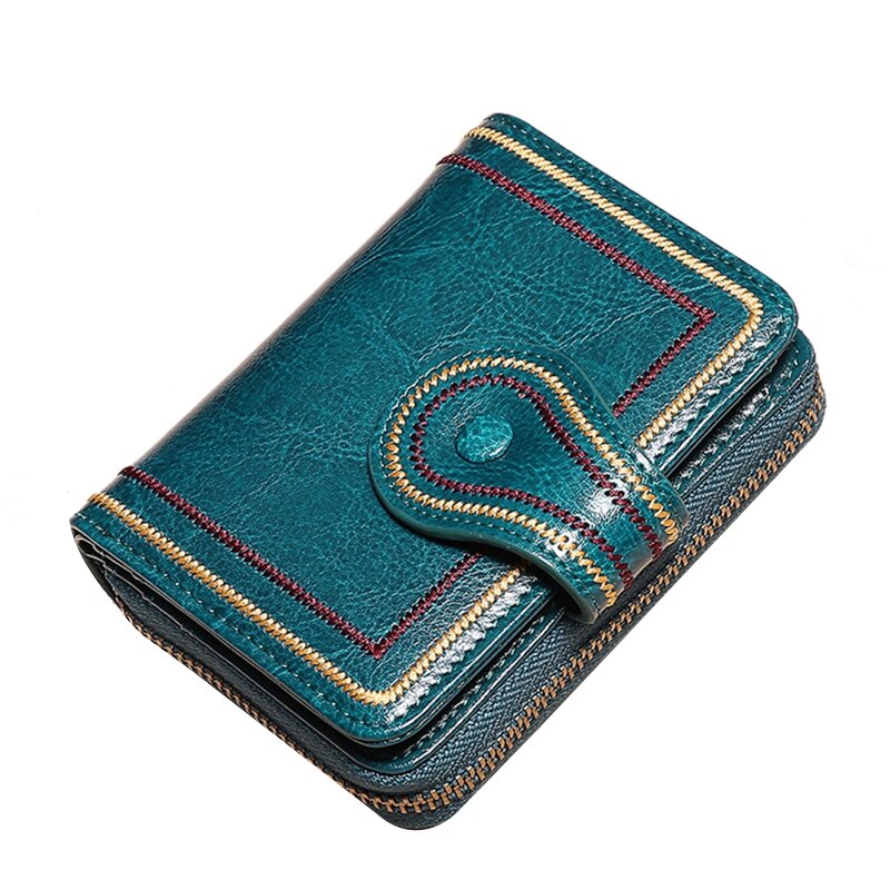 Dames leren portemonnee handgemaakte zachte leren korte portemonnee kwastje portemonnee portemonnee kaarthouder dames kleur portemonnee: Blauw