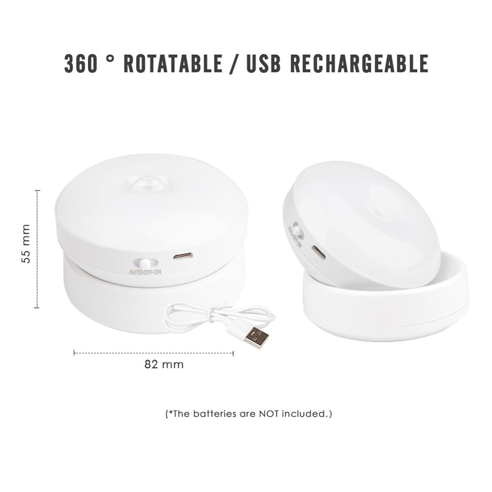 LED Motion sensor Night Light USB Rechargeable Security Rotating Wall Lighting Bedroom Cabinet Kitchen Bedside Stair Lamp Toilet