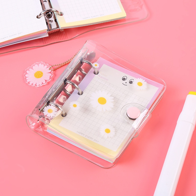 Daisy Cute Mini 3Holes Diary Set, Pocket Small Journal Traveler Planner Set 80sheets Blank Gird Dot Paper Daisy Pendant