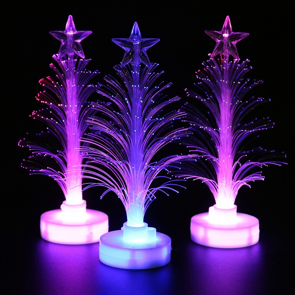 Árbol de Navidad que cambia de Color, luz LED de fibra óptica de colores, Mini árbol de Navidad con estrella superior, decoración de Navidad alimentada por batería