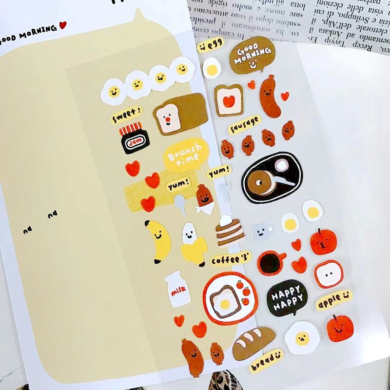 Brunch tid söta koreanska klistermärken scrapbooking tillbehör journalföring collage material bröd baka telefon dagbok dekoration