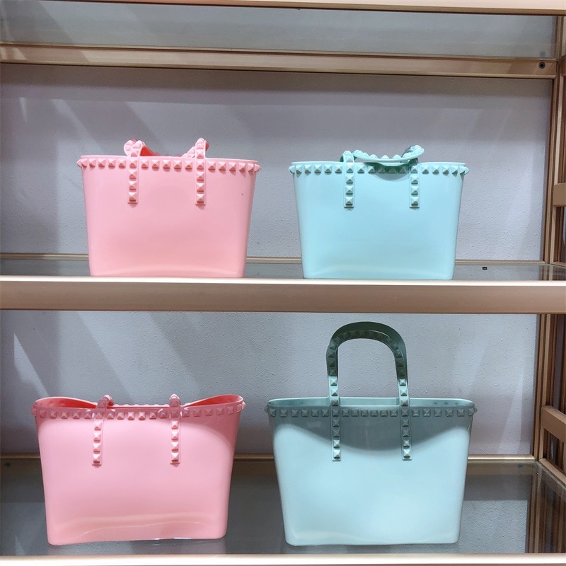 Summer Rivet Jelly Lady Handbag Bucket Tote Bag Shopping Bag Large Capacity PVC Women Handbag