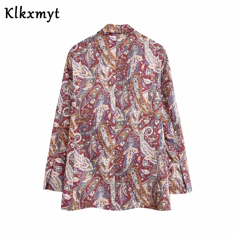 Klkxmyt sæt i to dele kvinder england kontortøj vintage print blazere kvinder jakker toppe sashes bukser bukser dame sæt