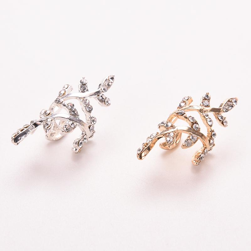 Retro Crystal Earings Rhinestone Leaf Ear Cuff Earrings Warp Clip Ear Clip Women's Jewelry 1PC Graceful