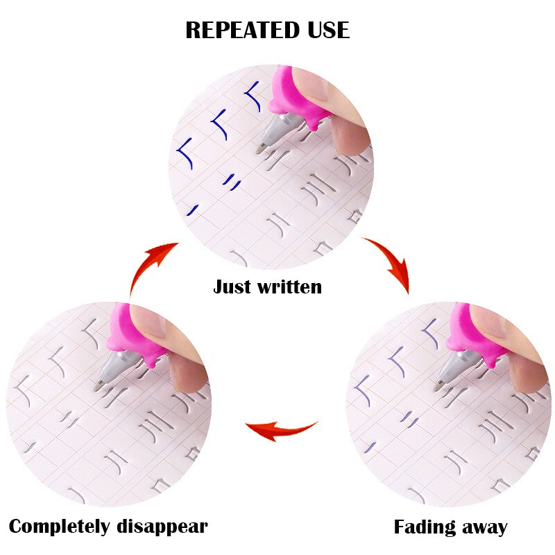 8pcs/set Digital Copybook English Hand Writing Round Handgroove Copy English Alphabet Word Letters Auto Fades Can Be Reused