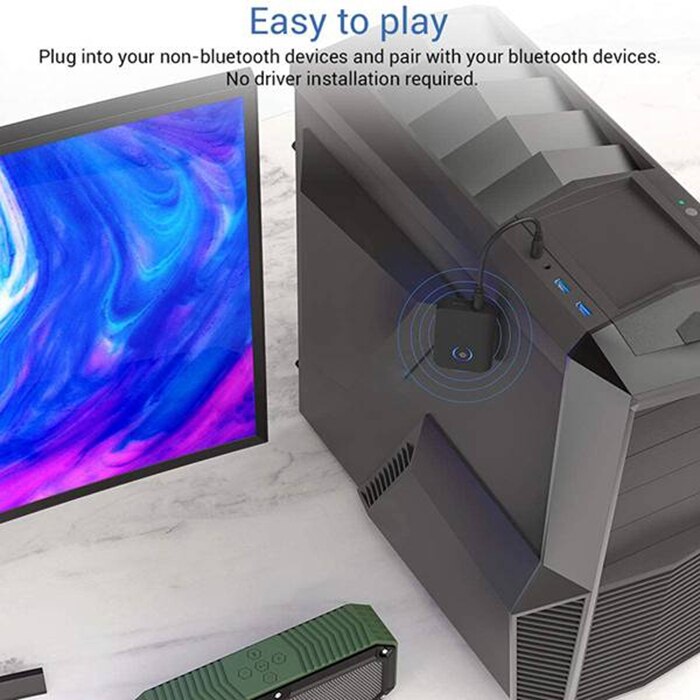 Bluetooth 5.0 Transmitter Receiver, Wireless Adapter with 3.5mm AUX Stereo Output 2 in 1, for PC/TV/Home Sound System