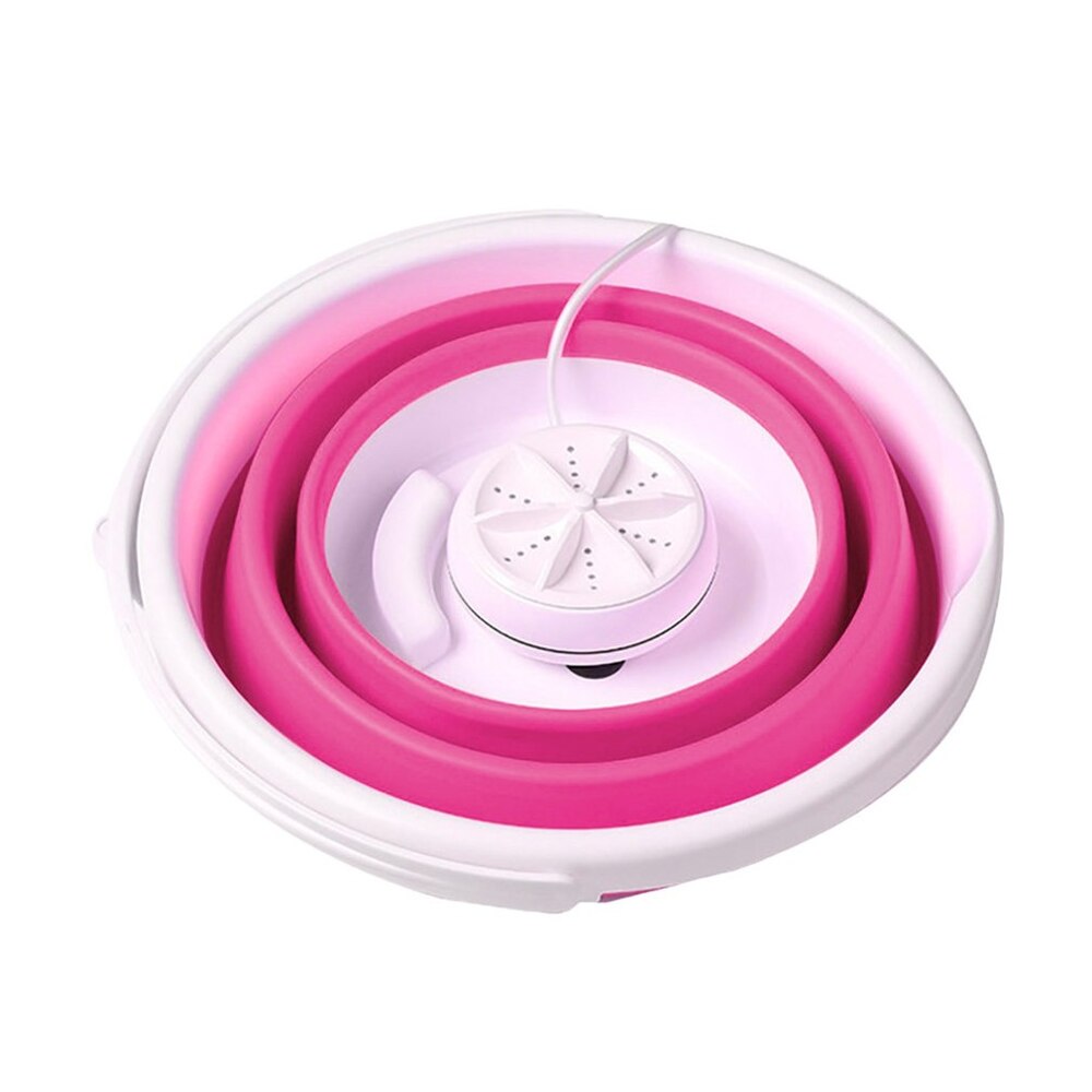 Mini Ultrasonic Washing Machine Portable Turbo Personal Rotating Washer Convenient Home Business Travel USB: pink 10L