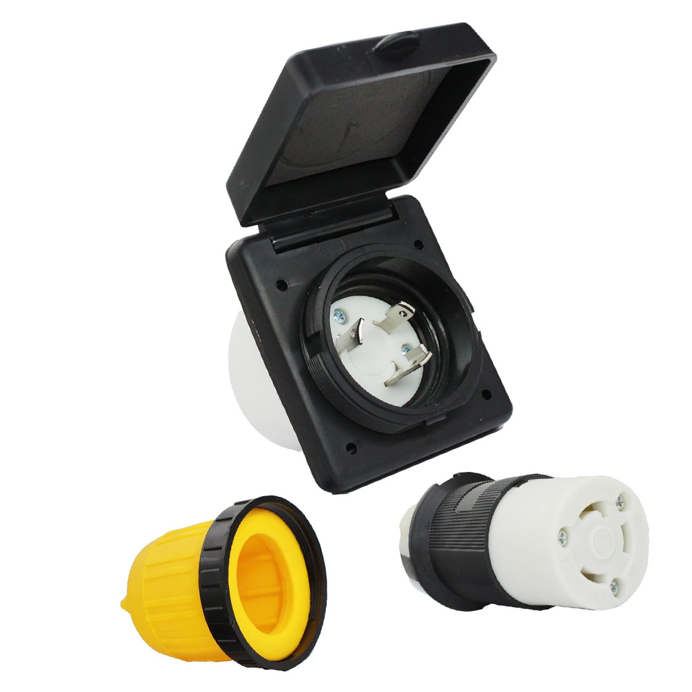 Conector de bloqueo de giro hembra RV 30 AMP, entrada de alimentación 125V, enchufe de alimentación NEMA L5-30P, Kit de arranque de cubierta impermeable: Marfíl