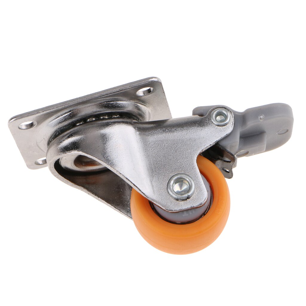 Caster Wielen Kwartelplaat W/Rem Wielen Op Oranje Polyurethaan Wielen (1 Inch Met Rem)