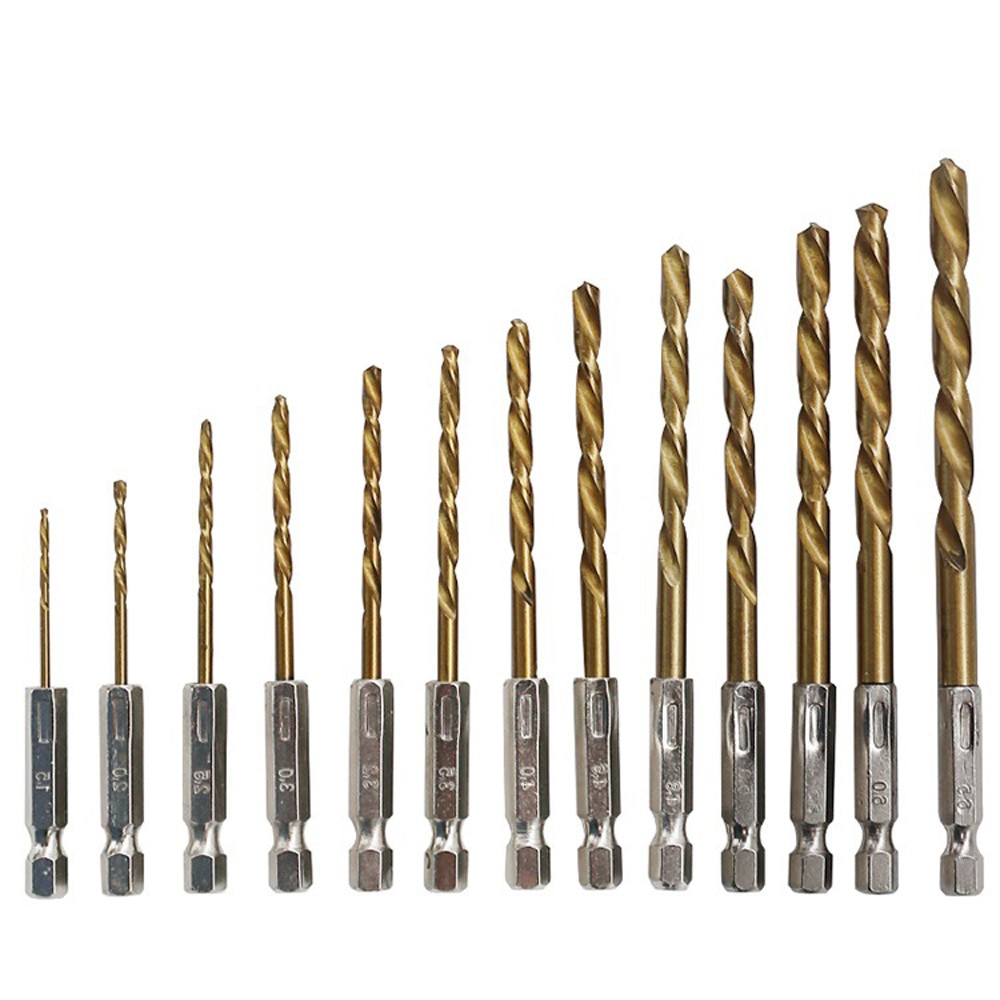 13pcs Hss Titanium Coated Drill High Speed Steel Drill Set For 1/1 Electric Drill Tool 1.5-6.5 Mm Hex Drill