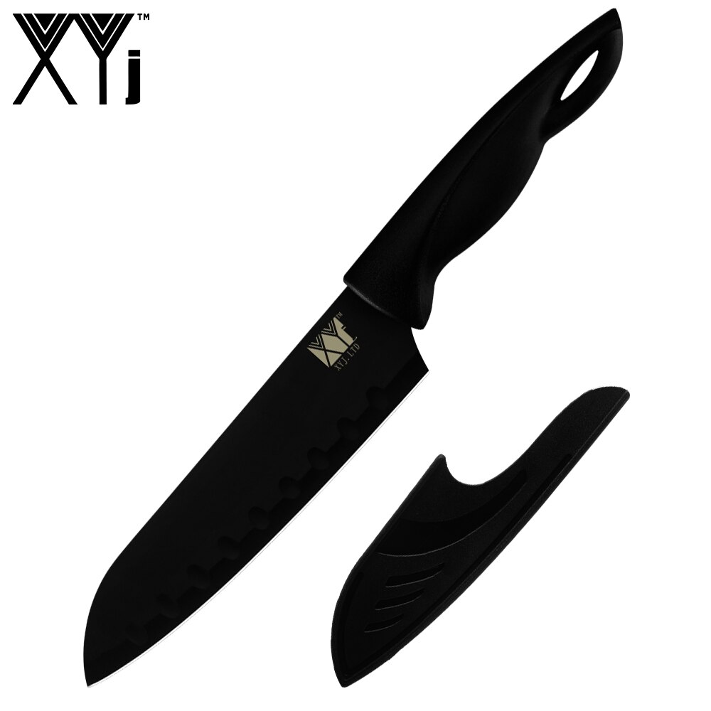 Xyj rustfritt stål kniv kjøkken bestikk kniver sett verktøy frukt verktøy santoku kokk skjære brød rustfritt stål kniver verktøy: E .7 tommer santoku
