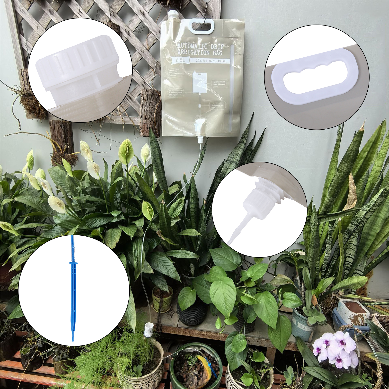 Borsa per irrigazione a goccia automatica da 6,5 litri Controllo del flusso di gocciolamento dell'acqua Kit per piantare pigri Manutenzione delle piante Borsa per irrigazione per irrigazione