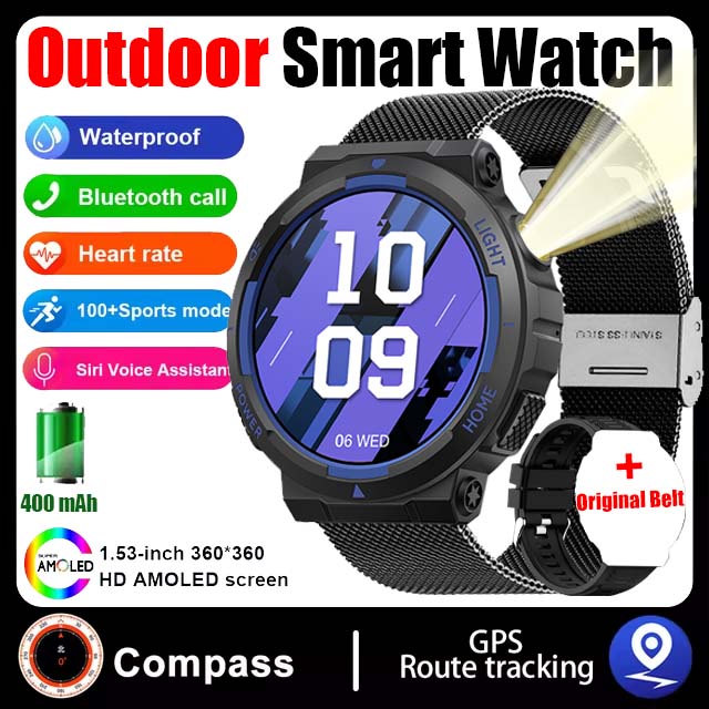 Iluminação LED ao ar livre relógio inteligente para homens, Huawei, chamada Bluetooth, bússola, IP68, 3ATM, nadar à prova d'água, faixa GPS Smartwatch, novo, 2022: YELLOW