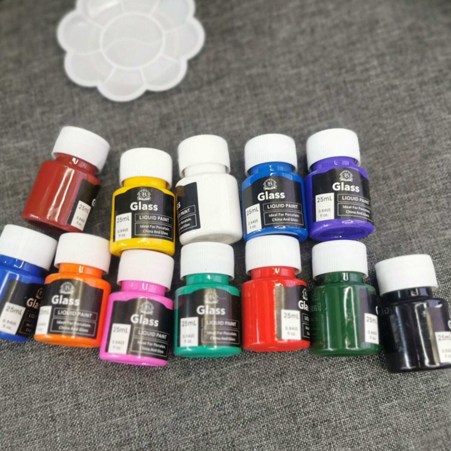 12pcs 25ml Glass Liquid Paint with 1 Painting Brush 1 Palette for Beginners Students DIY Drawing Art Crafts Projects