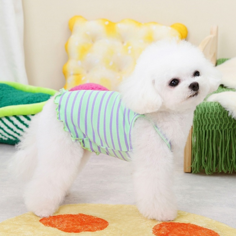 Striped Dog Clothes Summer Dog Suspender Vest Cute Puppy Singlet Flower Print Cat Shirt Pet Vest Bichon Frise Costumes