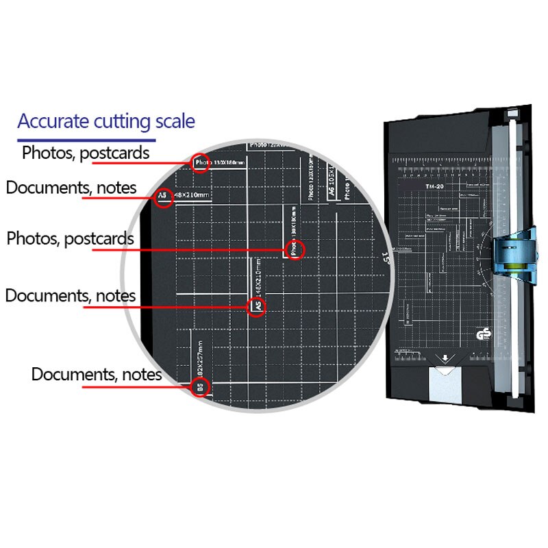 5in 1 papierschneider  a4 tm-20 multifunktions-papierschneider manuell papierschneiden papiermesser foto einbuchtung gestrichelte linie kurve xh