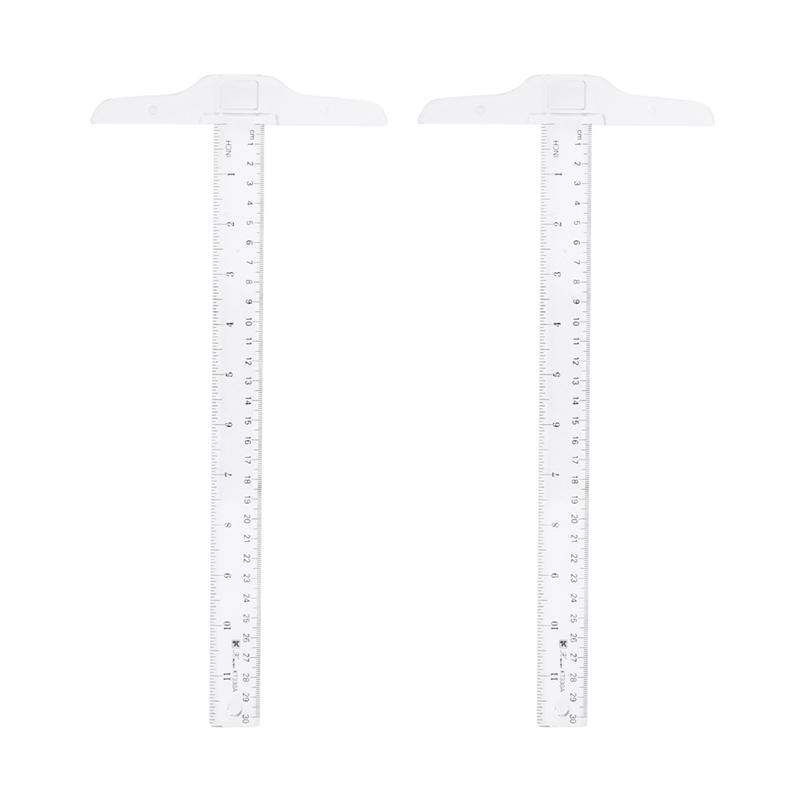 2pcs 30cm T-Square Double Side Scale Plastic Measuring Tool T Shape Ruler for Drafting and General Layout Work (inch, cm)