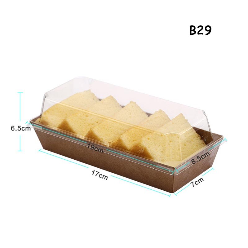 Engångsmacka kartong brödlåda puffar genomskinligt lock förpackningslåda bageri snacks förpackningslåda snabbmatslåda take away: B29