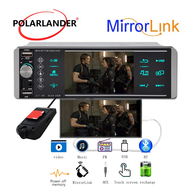 Autoradio Android 10, 5.1 pouces, résolution 1120x480, Mirrorlink, RDS, AM, FM, 4 usb, bidirectionnel, interconnexion, disque U, 1din: 4168A with USB DVR