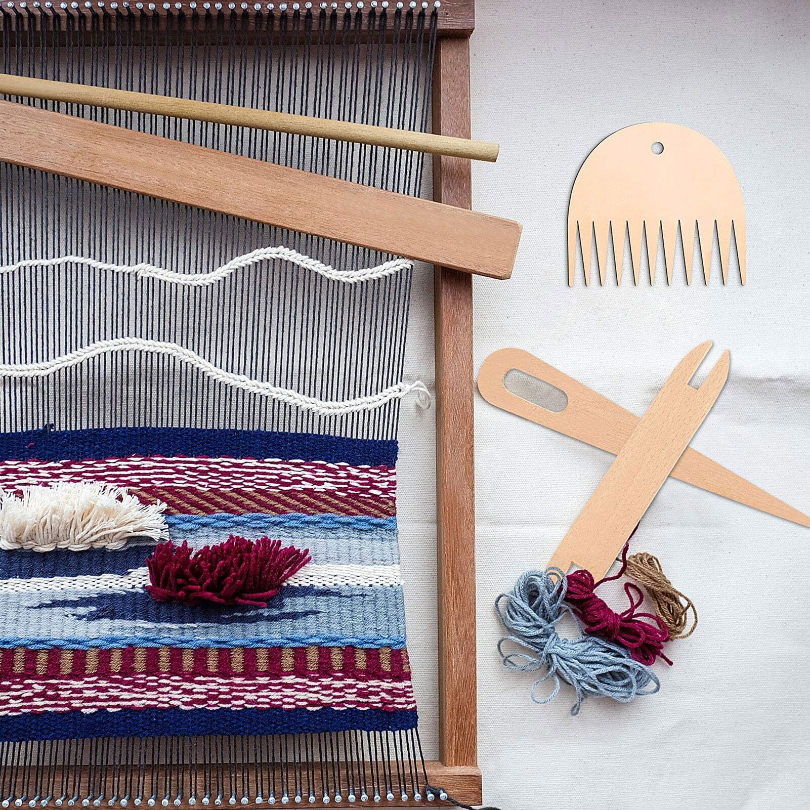 7Pcs Weefgetouw Sticks Houten Breien Hand Weefgetouw Stok Setknitting Naalden Set Haaknaalden Set Diy Naald Arts Craft Schaar gereedschap