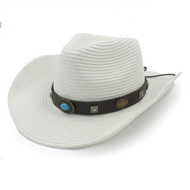 Men Straw Western Cowboy Hat Roll Up Brim Gentleman Sombrero Hombre Jazz Hat: White