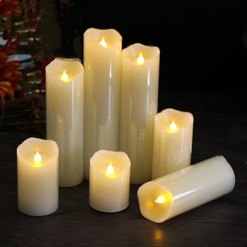 Dia.5CM Battery powered Flickering Led Pillar Candle Paraffin Wax wavy Edge Home Wedding party decor Vary Height Optional-Amber