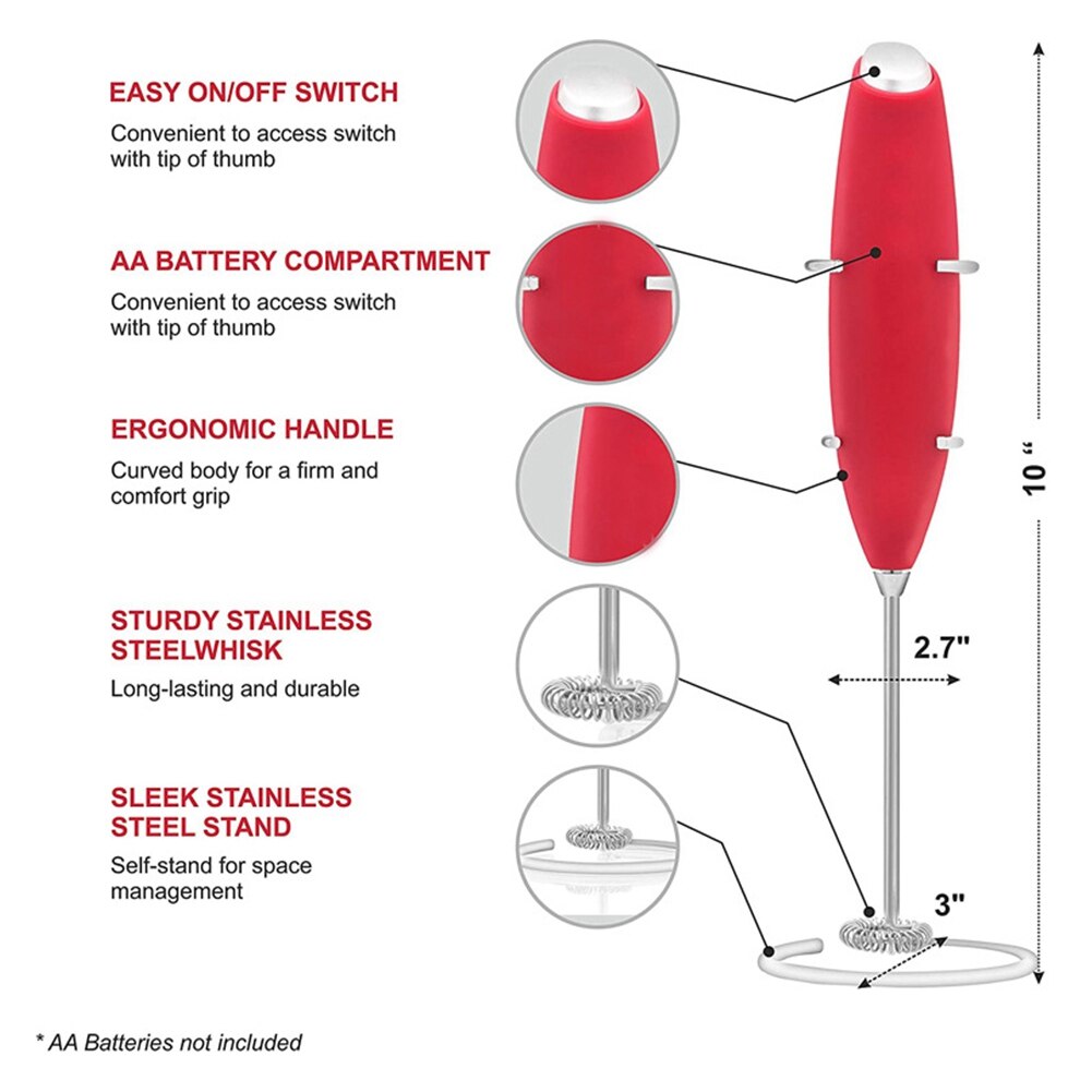 Milk Frother Hand Held Electric Coffee Frother Cappuccino Coffee Maker Milk Foamer Kitchen Mixer Egg Beater, White