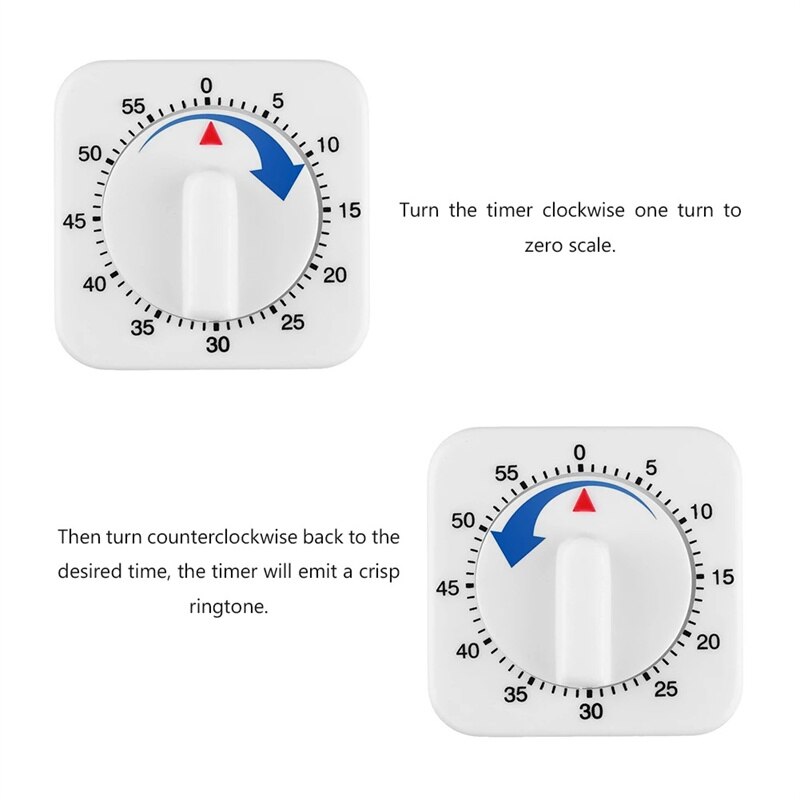 60 Minutes Kitchen Timer Count Square Cooking Up Alarm Sleep Temporizador Clock Mechanical Stopwatch Alarm Down Office Meeting