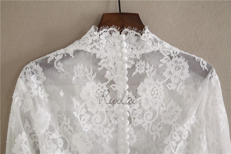 Ivory V Neck Long Sleeve Wedding Jacket Wedding Bolero Women Bridal Wrap Wedding Coat Lace Jacket Boho Wedding FJ33
